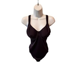 Bali Medium Support One Piece Shaper Bodysuit Sz 38D Black Underwire Cups #8209